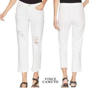 NWT Vince Camuto Women's Cropped White Ripped Distressed Stretchy Jean SZ 29 / 8